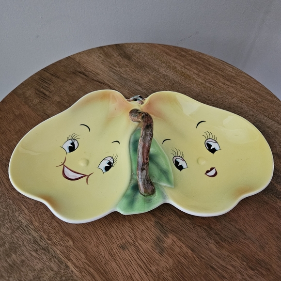 Anthropomorphic Pear Faced Branch Handle Divided Dish Tray PY Japan Vintage - Picture 2 of 8